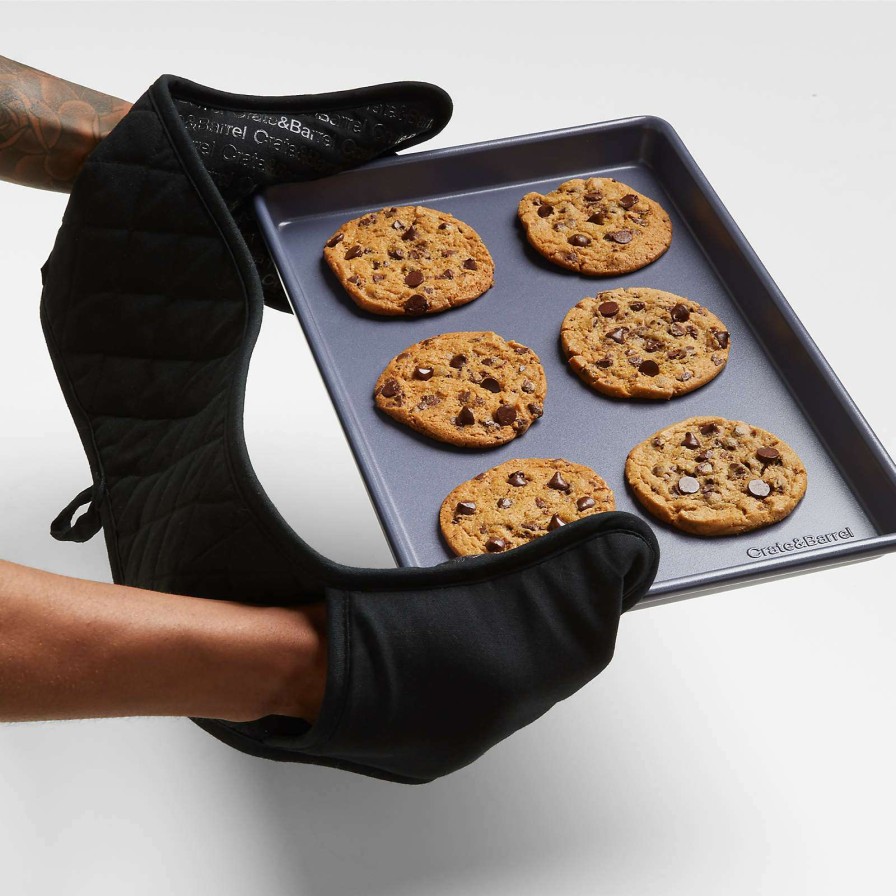 Kitchen Linens * | Best Sale Silicone Grip Black Double Oven Mitt