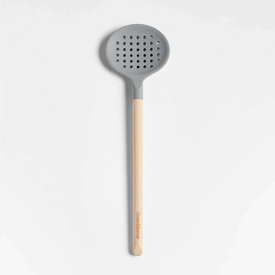 Kitchen Tools & Accessories * | Best Sale Crate & Barrel Wood And Grey Silicone Slotted Spoon