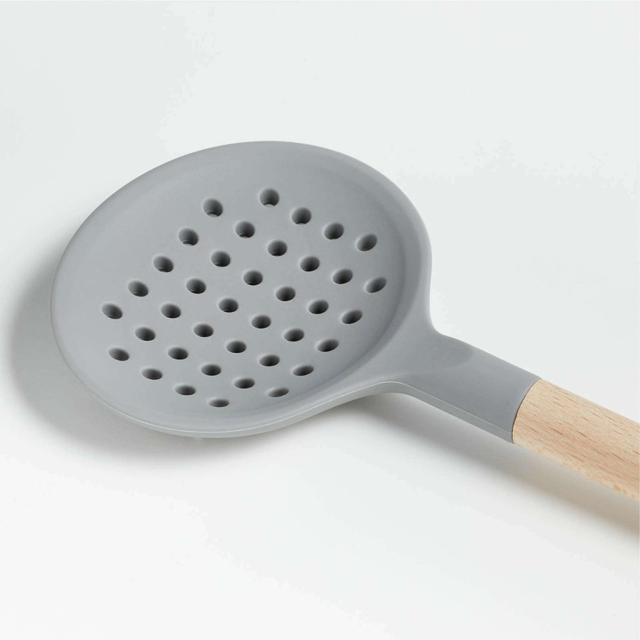 Kitchen Tools & Accessories * | Best Sale Crate & Barrel Wood And Grey Silicone Slotted Spoon