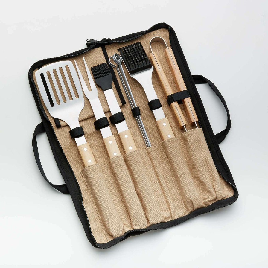 Kitchen Tools & Accessories * | New Wood-Handled 9-Piece Barbecue Tool Set