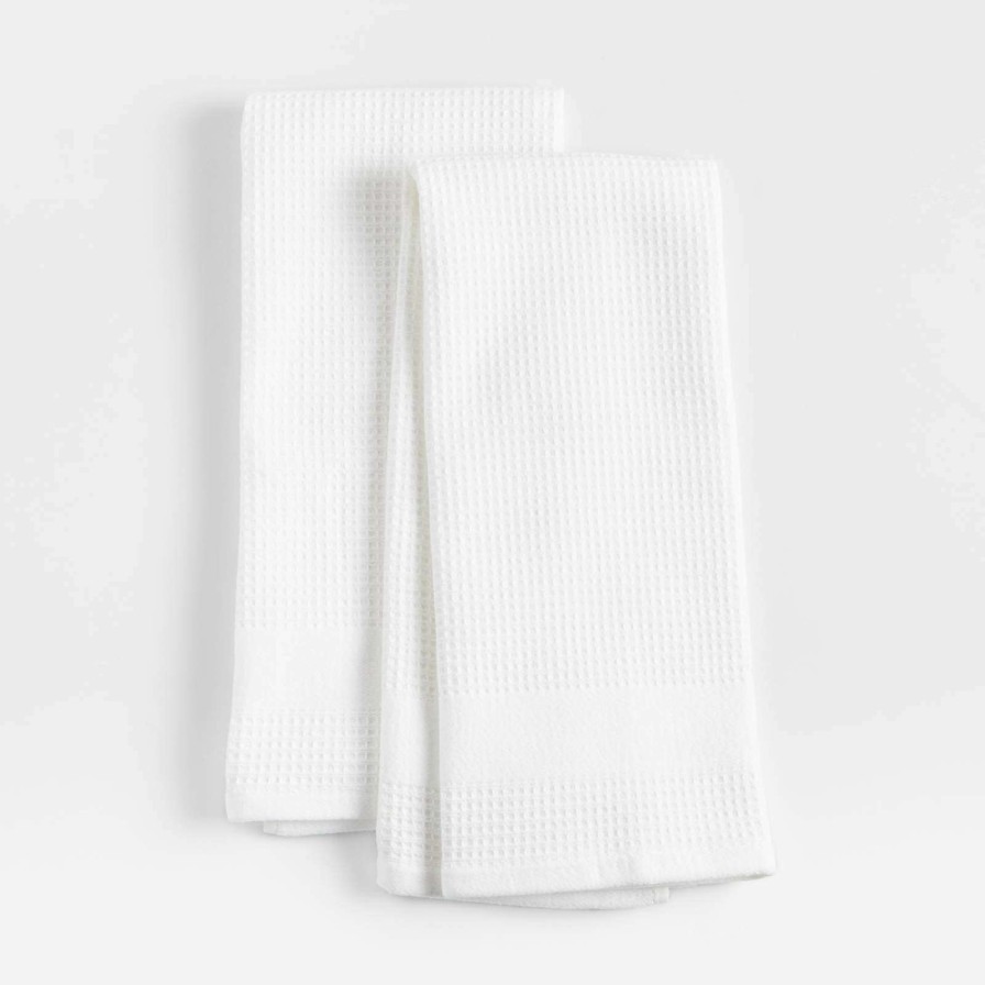 Kitchen Linens * | Latest Waffle-Terry White Dish Towels, Set Of 2