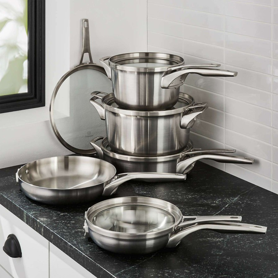 Cookware * | Offering Discounts Calphalon Premier 10-Piece Space-Saving Stainless Steel Cookware Set