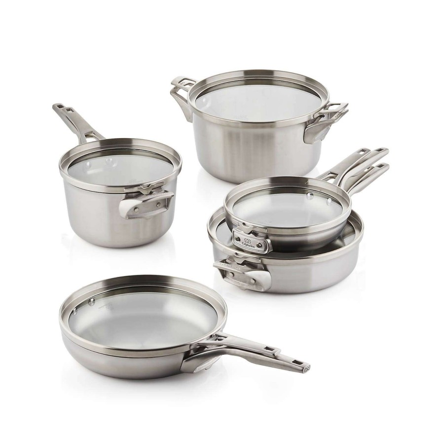 Cookware * | Offering Discounts Calphalon Premier 10-Piece Space-Saving Stainless Steel Cookware Set