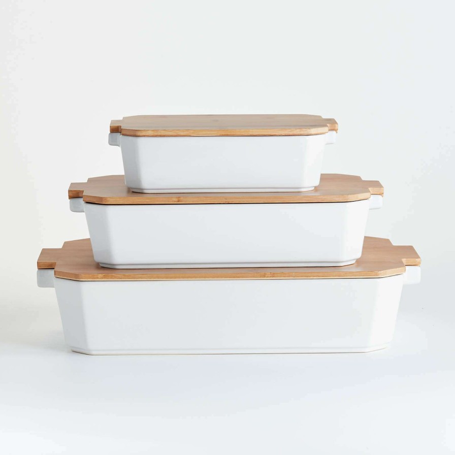 Bakeware * | Official Baking Dishes With Bamboo Lids, Set Of 3