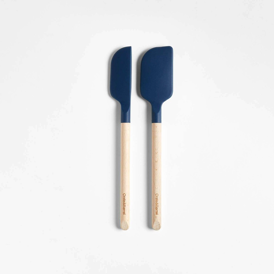 Kitchen Tools & Accessories * | With Discount Crate & Barrel Wood And Navy Silicone Mini Spatulas, Set Of 2