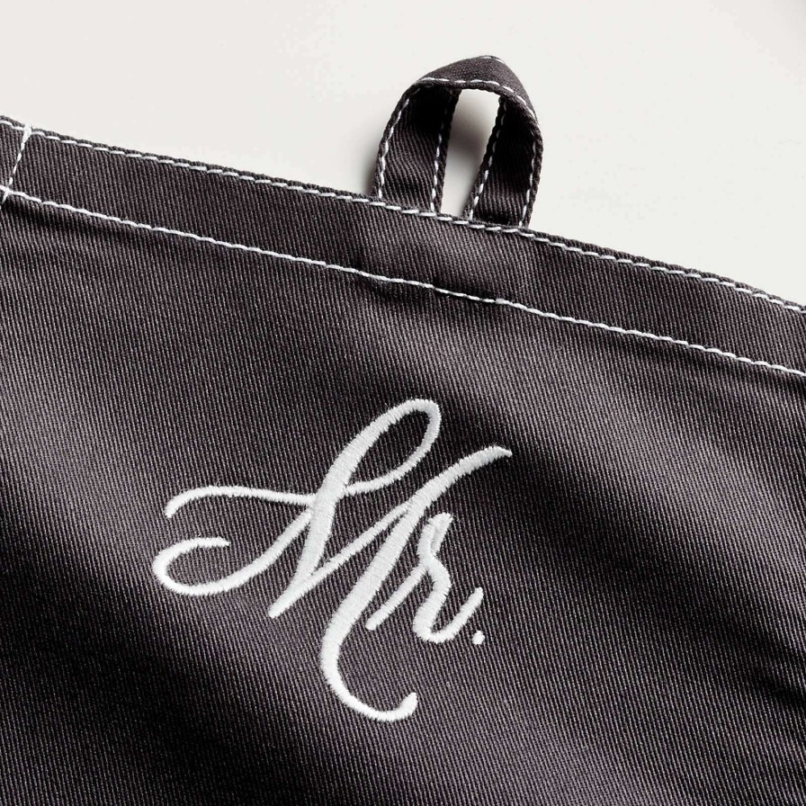 Kitchen Linens * | Good Quality "Mr." Embroidered Black Apron With Pocket