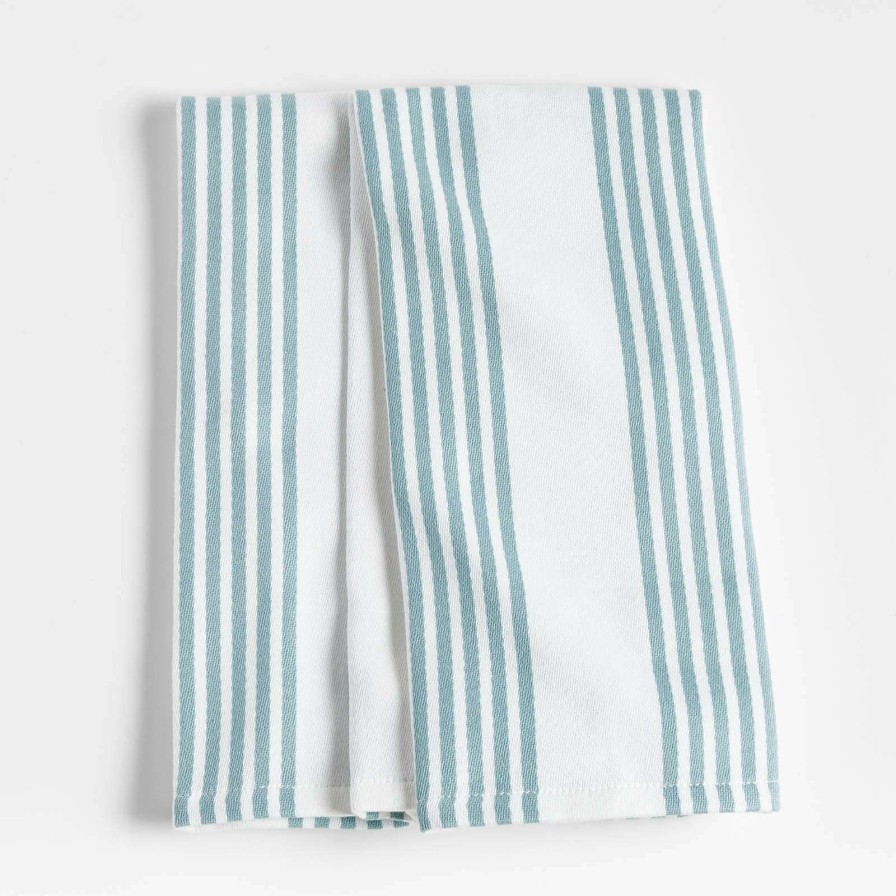 Kitchen Linens * | Good Quality Cuisine Stripe Blue Mist Dish Towels, Set Of 2