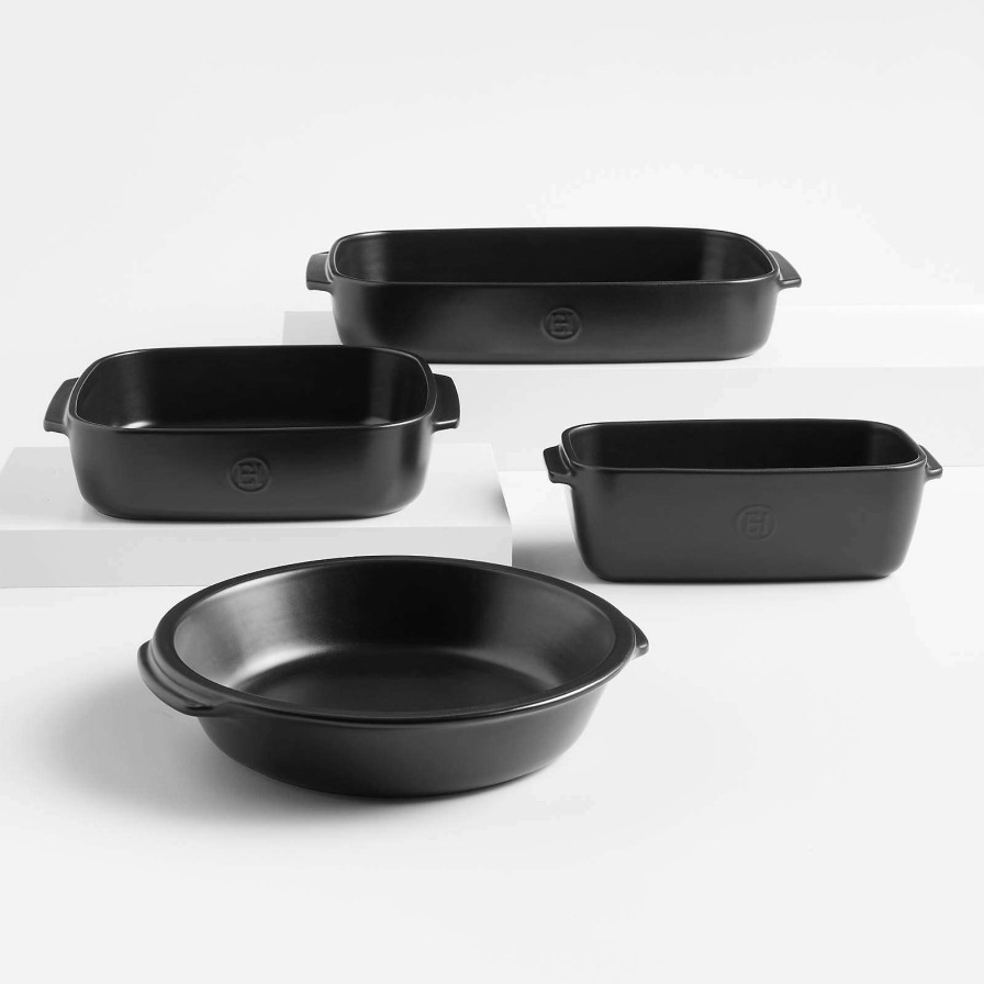 Bakeware * | Official Emile Henry X Crate & Barrel 4-Piece Black Ceramic Bakeware Set