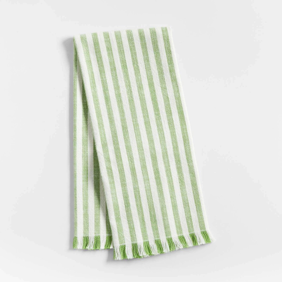 Kitchen Linens * | Online Green Striped Dish Towel With Fringe