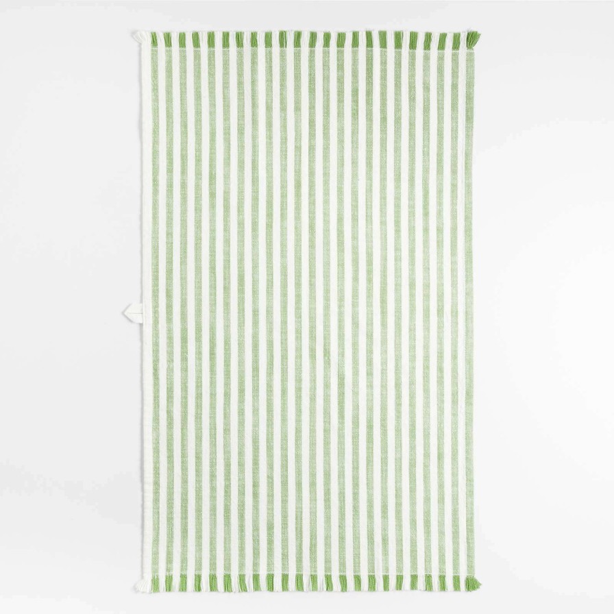 Kitchen Linens * | Online Green Striped Dish Towel With Fringe