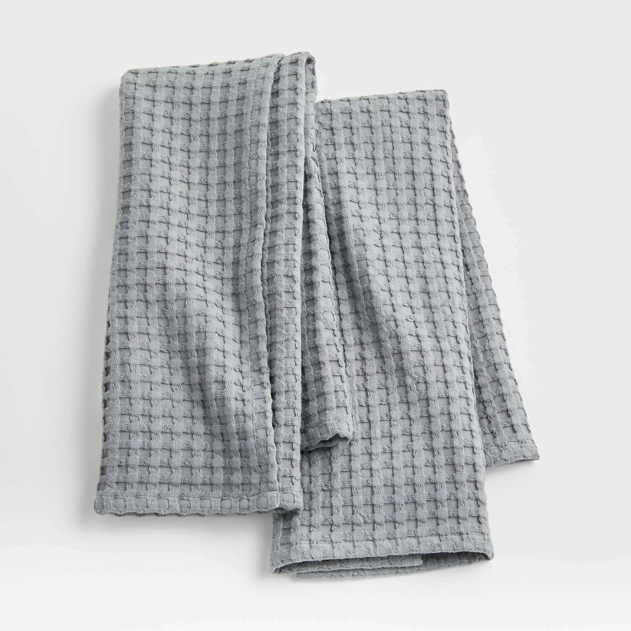 Kitchen Linens * | Best Sale Oversized Waffle Alloy Grey Dish Towels, Set Of 2