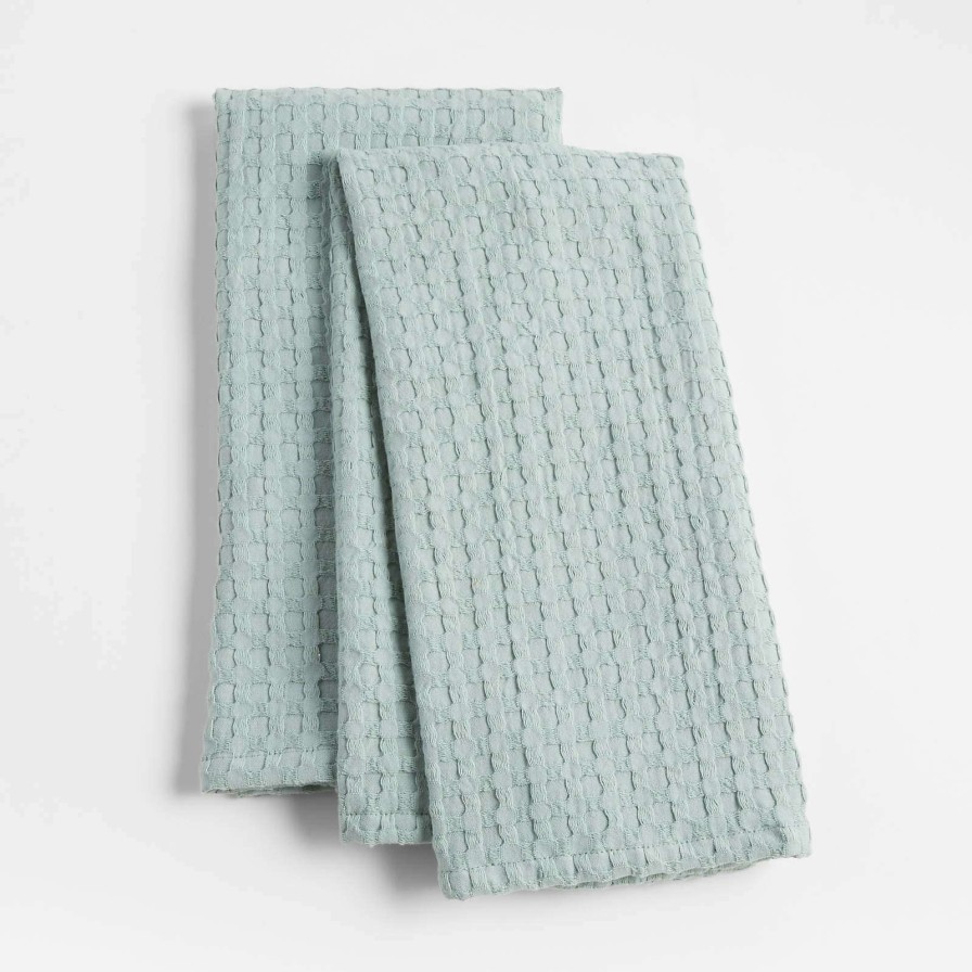 Kitchen Linens * | Latest Oversized Waffle Blue Mist Dish Towels, Set Of 2