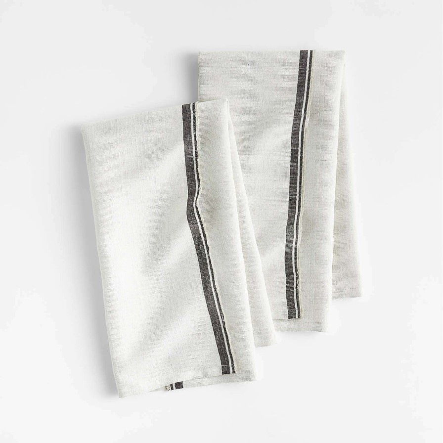 Kitchen Linens * | New Clovis Black Edge Cotton Dish Towels, Set Of 2