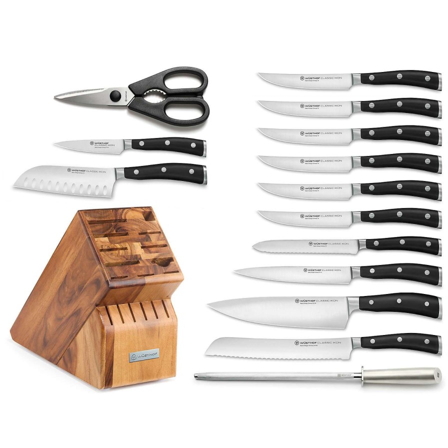 Cutlery * | Best Sale Wusthof Classic Ikon 15-Piece Acacia Knife Block Set