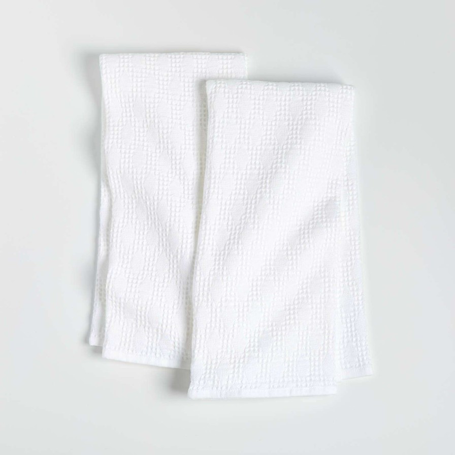 Kitchen Linens * | Offering Discounts Diamond Pique White Dish Towels, Set Of 2