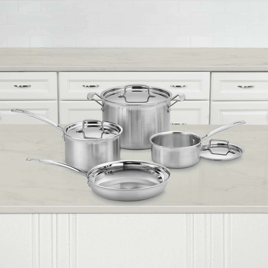 Cookware * | New Cuisinart Multiclad Pro 7-Piece Tri-Ply Stainless Steel Cookware Set