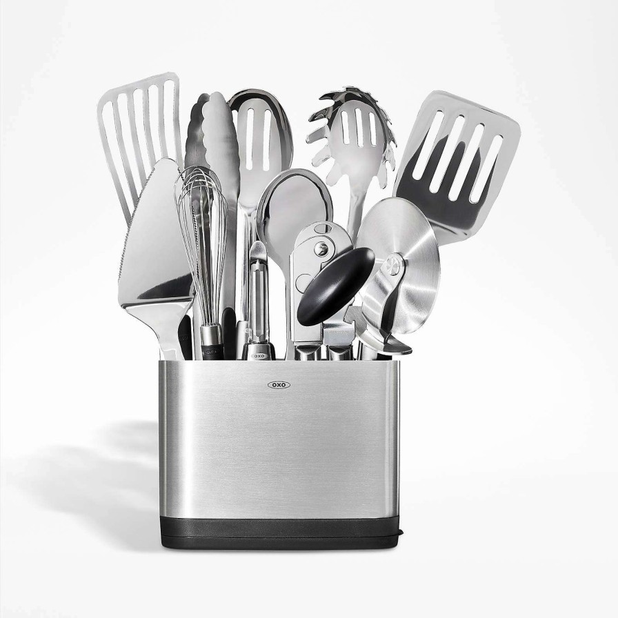 Kitchen Tools & Accessories * | Official Oxo Steel 15-Piece Kitchen Utensils Set With Holder