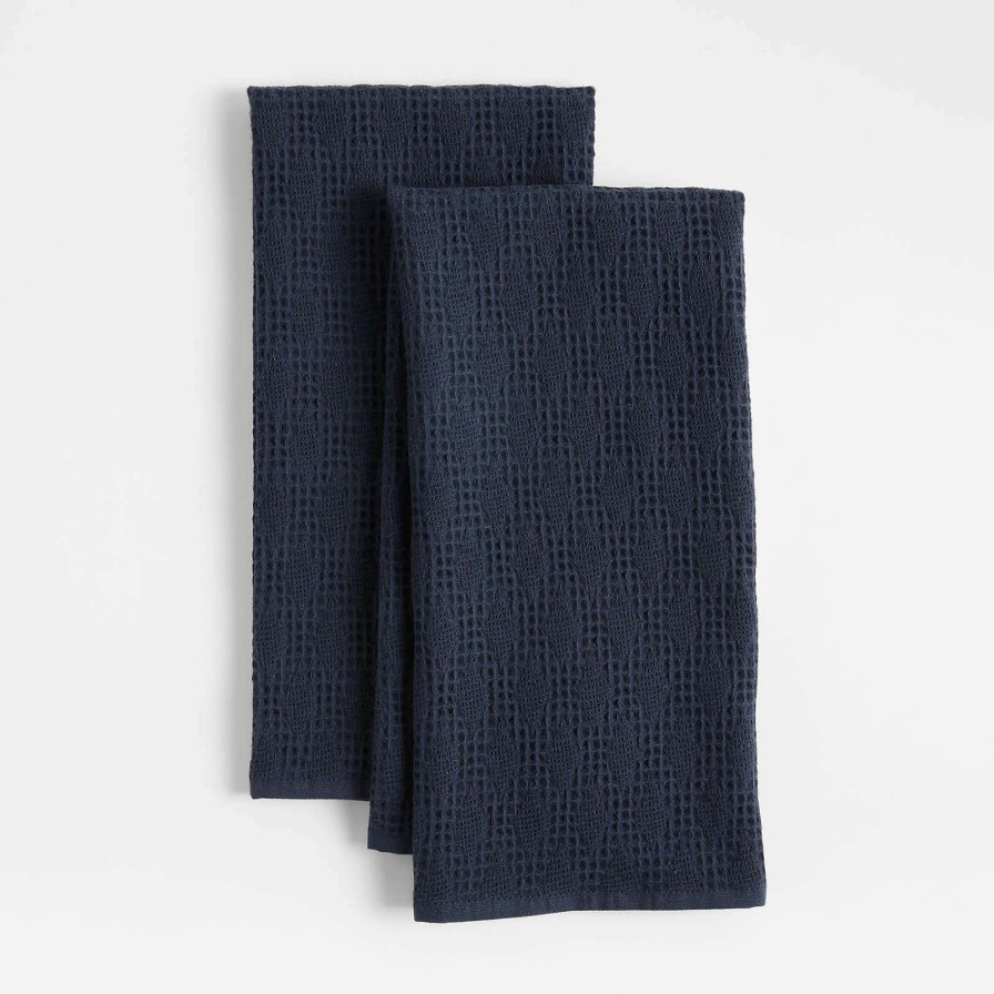 Kitchen Linens * | Best-Selling Diamond Pique Indigo Dish Towels, Set Of 2