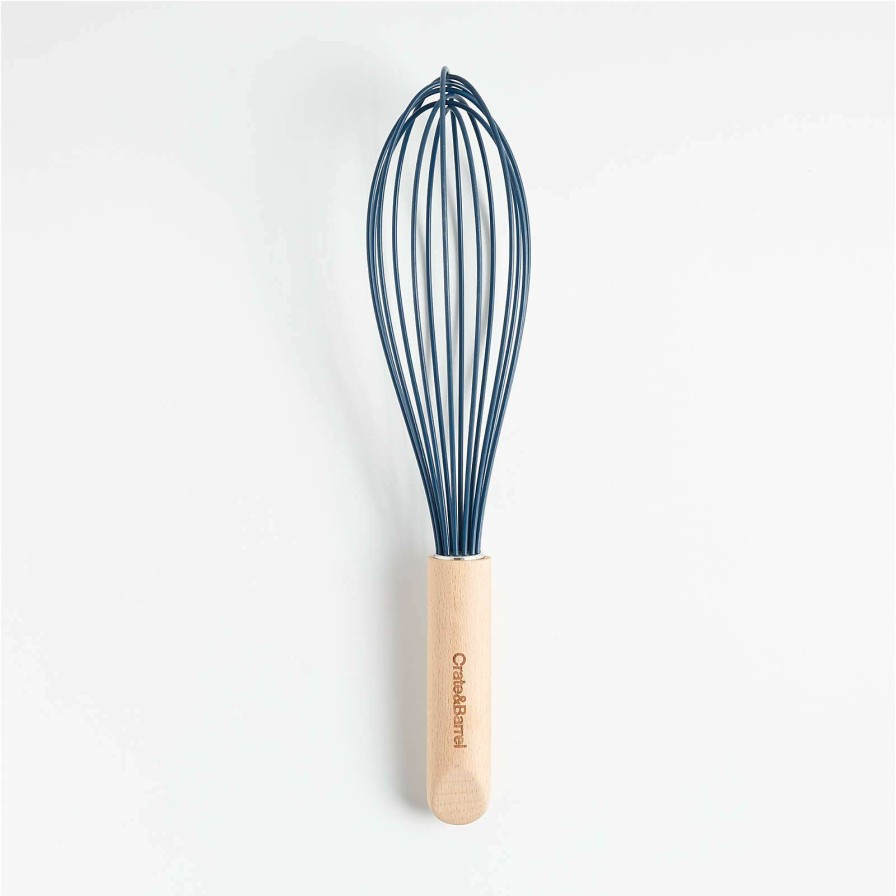 Kitchen Tools & Accessories * | Online Sale Crate & Barrel Wood And Navy 12 Silicone Whisk