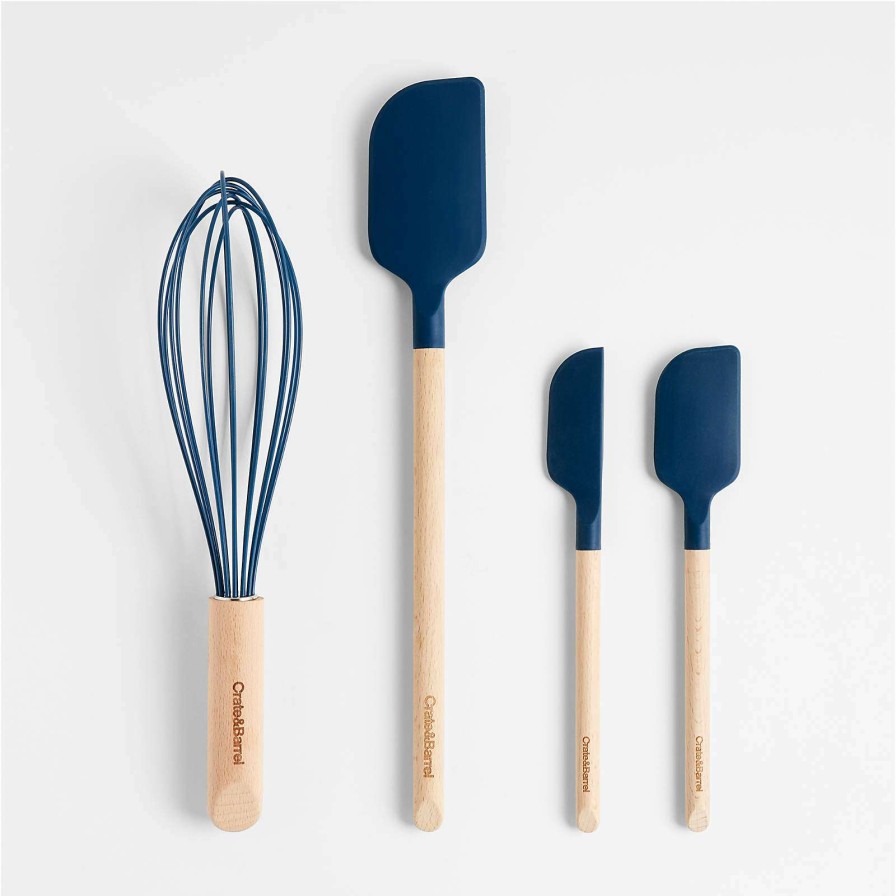 Kitchen Tools & Accessories * | Online Sale Crate & Barrel Wood And Navy 12 Silicone Whisk